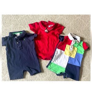 BUNDLE Ralph Lauren baby boy shortall romper Janie and Jack bodysuit onesie